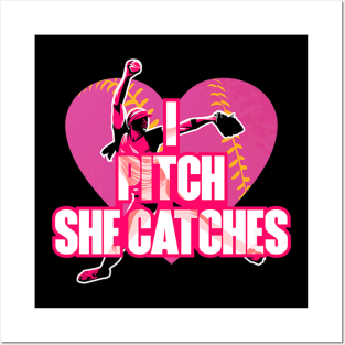 Pitch Catches Softball Baseball Player Posters and Art